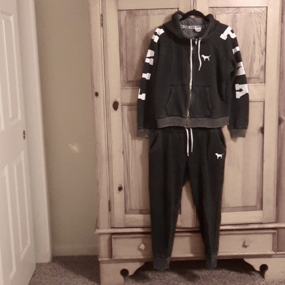 Victorias Secret, Pink, sweatshirt large. Joggers size medium. Soft gray outfit.